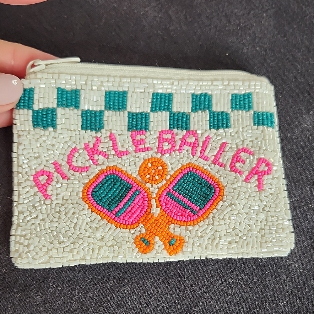 Beaded Pickleballer Coin Purse Pickle Ball & Paddle Design